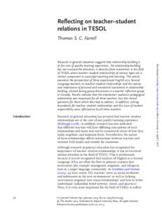 Reflecting on teacher–student relations in TESOL Thomas S. C. Farrell Introduction
