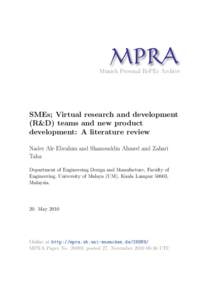 M PRA Munich Personal RePEc Archive SMEs; Virtual research and development (R&D) teams and new product development: A literature review