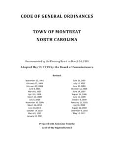 CODE OF GENERAL ORDINANCES TOWN OF MONTREAT NORTH CAROLINA Recommended by the Planning Board on March 24, 1999