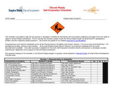 Shovel Ready Self Evaluation Checklist SITE NAME:___________________________  TOWN AND COUNTY:__________________________