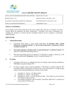 LAC LA BICHE COUNTY POLICY TITLE: COUNCILLOR REMUNERATION AND EXPENSES POLICY NO: CS[removed]RESOLUTION: 12.321