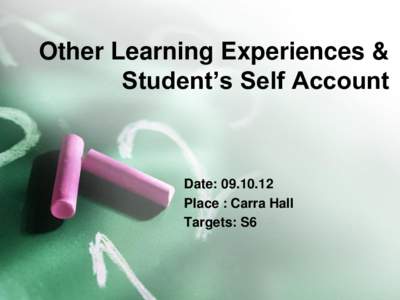 Other Learning Experiences & Student’s Self Account Date: Place : Carra Hall Targets: S6