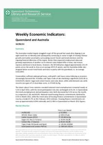       Weekly Economic Indicators:  Queensland and Australia 