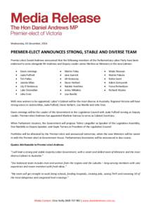 Politics of Australia / Parliaments of the Australian states and territories / Jaala Pulford / Gavin Jennings / Jacinta Allan / Daniel Andrews / Australian Labor Party / Members of the Victorian Legislative Council / Members of the Victorian Legislative Assembly / Government of Victoria