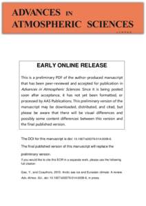 EARLY ONLINE RELEASE This is a preliminary PDF of the author-produced manuscript that has been peer-reviewed and accepted for publication in Advances in Atmospheric Sciences. Since it is being posted soon after acceptanc