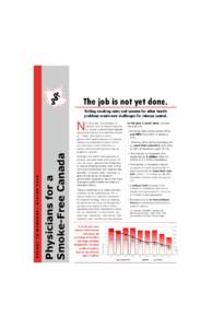 The job is not yet done. Falling smoking rates and concern for other health problems create new challenges for tobacco control. In the past 5 years alone, Canada has seen [1]: ● Smoking rates among adults fall by