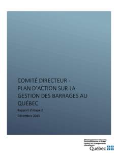 COMITÉ DIRECTEUR PLAN D’ACTION SUR LA GESTION DES BARRAGES AU QUÉBEC Rapport d’étape 2 Décembre 2015