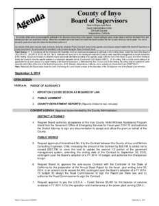 County of Inyo Board of Supervisors Board of Supervisors Room County Administrative Center 224 North Edwards Independence, California