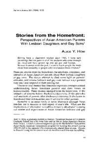 AMERASIA JOURNAL 20:l (1994):19-32 Stories from the Homefront: Perspectives of Asian American Parents