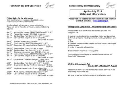 Sandwich Bay Bird Observatory  Sandwich Bay Bird Observatory April – July 2015 Walks and other events