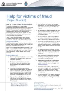 Government of Western Australia Department of Commerce Consumer Protection Help for victims of fraud (Project Sunbird)