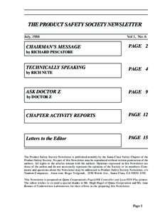 Product Safety Society Newsletter  July, 1988 THE PRODUCT SAFETY SOCIETY NEWSLETTER July, 1988