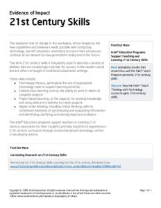 Evidence of Impact  21st Century Skills The explosive rate of change in the workplace, driven largely by the new capabilities and behaviors made possible with computing technology, has left educators scrambling to ensure