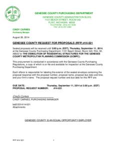 GENESEE COUNTY PURCHASING DEPARTMENT GENESEE COUNTY ADMINISTRATION BLDG[removed]BEACH STREET, ROOM 343 FLINT, MICHIGAN[removed]TELEPHONE[removed]FAX[removed]