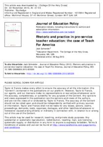 Rhetoric and practice in pre-service teacher education: the case of Teach For America