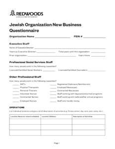 Jewish Organization New Business Questionnaire Organization Name ___________________________ FEIN # _________________