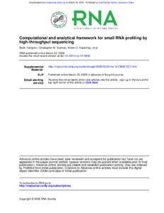 Downloaded from rnajournal.cshlp.org on March 23, Published by Cold Spring Harbor Laboratory Press  Computational and analytical framework for small RNA profiling by high-throughput sequencing Noah Fahlgren, Chris