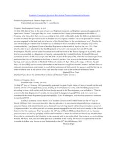 Southern Campaign American Revolution Pension Statements & Rosters Pension Application of Thomas Pope S38310 Transcribed and annotated by C. Leon Harris Virginia Southampton County to wit On this 18th day of May in the y