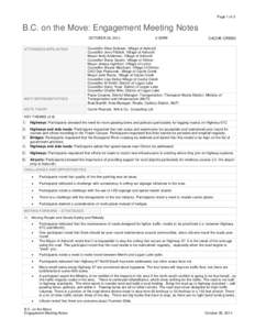 Page 1 of 3  B.C. on the Move: Engagement Meeting Notes OCTOBER 28, 2014 ATTENDEES/AFFILIATION