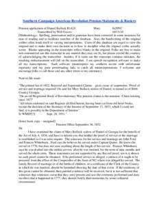 Southern Campaign American Revolution Pension Statements & Rosters Pension application of Daniel Bullock R1424 Mary fn20NC Transcribed by Will Graves[removed]