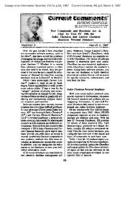 Essays of an Information Scientist, Vol:10, p.59, 1987  Current Contents, #9, p.3, March 2, 1987 Cmmments”