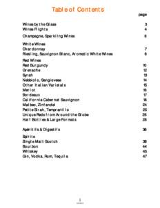 Table of Contents  page Wines by the Glass Wines Flights