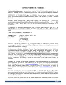 ADVERTISEMENT FOR BIDS The Port of South Louisiana (herein referred to as the 