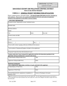 FORM A-1 - GENERAL PROJECT INFORMATION APPLICATION