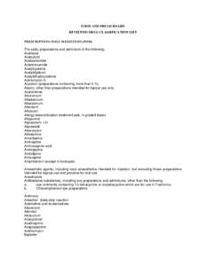 FOOD AND DRUGS BOARD REVIEWED DRUG CLASSIFICATION LIST PRESCRIPTION ONLY MEDICINES (POM) The salts, preparations and admixture of the following; Acarbose Acebutolol