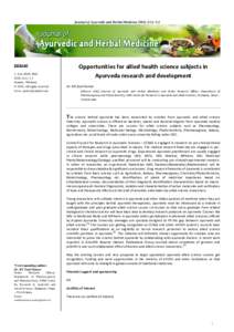 Journal of Ayurvedic and Herbal Medicine 2016; 2(1): 1-2  Editorial J. Ayu. Herb. Med. 2016; 2(1): 1-2 January- February