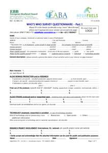 Ref: 92/MIS[removed]WHO’S WHO SURVEY QUESTIONNAIRE – Part 1