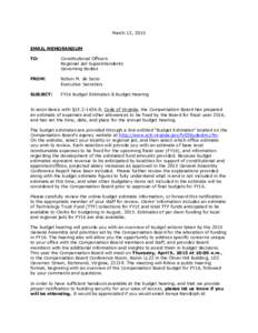 March 12, 2015 EMAIL MEMORANDUM TO: Constitutional Officers Regional Jail Superintendents