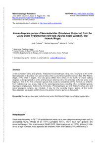 A new deep-sea genus of Nannastacidae (Crustacea, Cumacea) from the Lucky Strike hydrothermal vent field (Azores Triple Junction, Mid-Atlantic Ridge) *