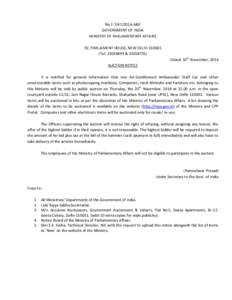 No.FA&P GOVERNMENT OF INDIA MINISTRY OF PARLIAMENTARY AFFAIRS 92, PARLIAMENT HOUSE, NEW DELHITel:  & Dated: 10th November, 2014