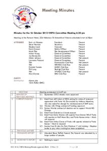 Meeting Minutes Sept 2011 Minutes for the 16 October 2012 VHPA Committee Meeting 6:30 pm Meeting at the Retreat Hotel, 226 Nicholson St Abbotsford Victoria scheduled start 6:30pm ATTENDEES