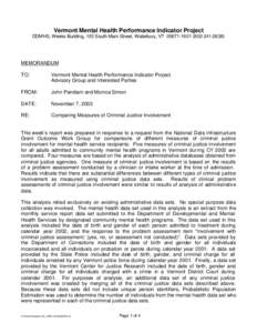 Vermont Mental Health Performance Indicator Project DDMHS, Weeks Building, 103 South Main Street, Waterbury, VT[removed][removed]MEMORANDUM TO: