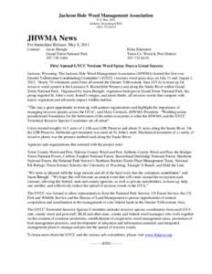 Jackson Hole Weed Management Association P.O. Box 1852 Jackson, Wyoming[removed]8419  JHWMA News