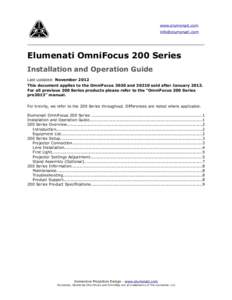 www.elumenati.com  Elumenati OmniFocus 200 Series Installation and Operation Guide Last updated: November 2012