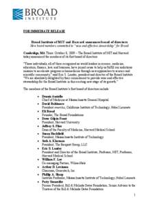 New England Association of Schools and Colleges / Association of American Universities / Association of Independent Technological Universities / Broad Institute / Eli Broad / Harvard University / Eric Lander / David Baltimore / Susan Hockfield / Academia / United States / Massachusetts Institute of Technology