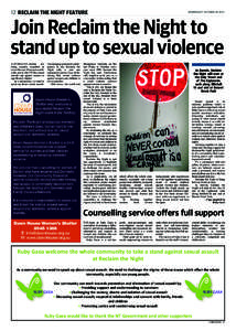 12 RECLAIM THE NIGHT FEATURE  WEDNESDAY OCTOBERJoin Reclaim the Night to stand up to sexual violence