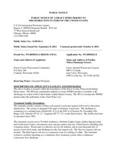 Public notice of Draft NPDES Permit for Carter Aerated Wastewater Lagoon - Forest County Potawatomi Community - September 2014