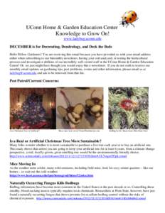 UConn Home & Garden Education Center Knowledge to Grow On! www.ladybug.uconn.edu DECEMBER is for Decorating, Dendrology, and Deck the Beds Hello Fellow Gardeners! You are receiving this email because you have provided us