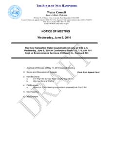 THE STATE OF NEW HAMPSHIRE ____________ Water Council John A. Gilbert, Chairman PO Box 95, 29 Hazen Drive, Concord, New Hampshire