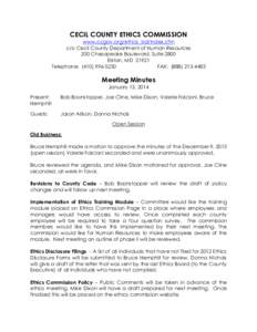 CECIL COUNTY ETHICS COMMISSION www.ccgov.org/ethics_bd/index.cfm c/o Cecil County Department of Human Resources 200 Chesapeake Boulevard, Suite 2800 Elkton, MD[removed]Telephone: ([removed]
