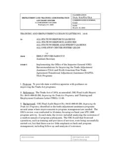 CLASSIFICATION  EMPLOYMENT AND TRAINING ADMINISTRATION ADVISORY SYSTEM U.S. DEPARTMENT OF LABOR Washington, D.C[removed]