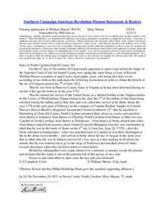 Southern Campaign American Revolution Pension Statements & Rosters Pension application of William Mason 1 W6792 Transcribed by Will Graves Mary Mason