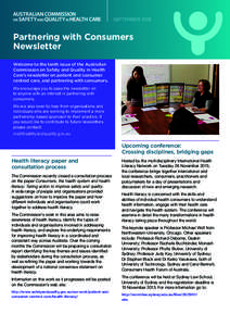 SEPTEMBER[removed]Partnering with Consumers Newsletter Welcome to the tenth issue of the Australian Commission on Safety and Quality in Health
