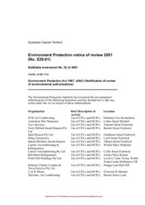 Australian Capital Territory  Environment Protection notice of review[removed]No. E20-01) Notifiable instrument No. 52 of 2001 made under the