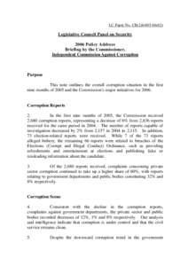 LC Paper No. CB[removed]Legislative Council Panel on Security 2006 Policy Address Briefing by the Commissioner, Independent Commission Against Corruption