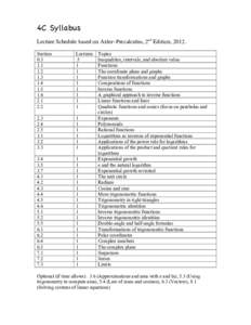 4C Syllabus Lecture Schedule based on Axler–Precalculus, 2nd Edition, 2012. Section[removed]